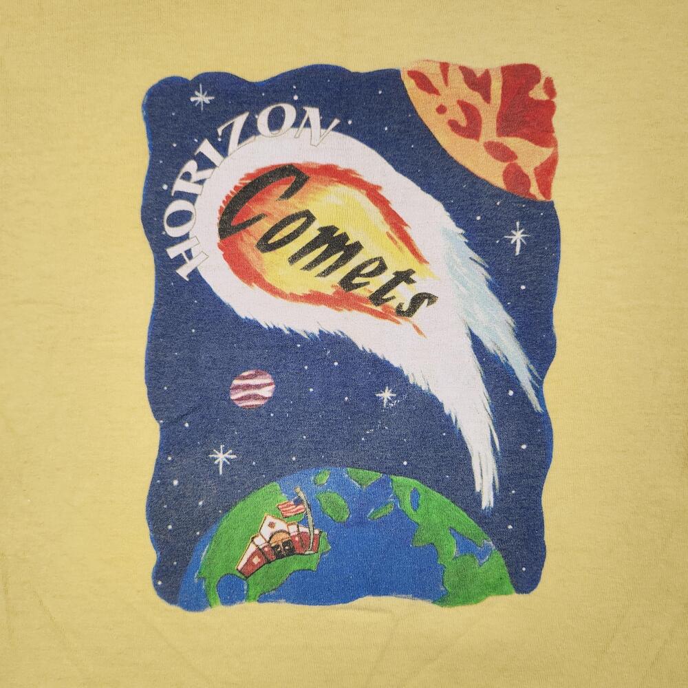 Vintage Horizon Comets Shirt Mens Large Yellow Space Graphic Logo Retro Space